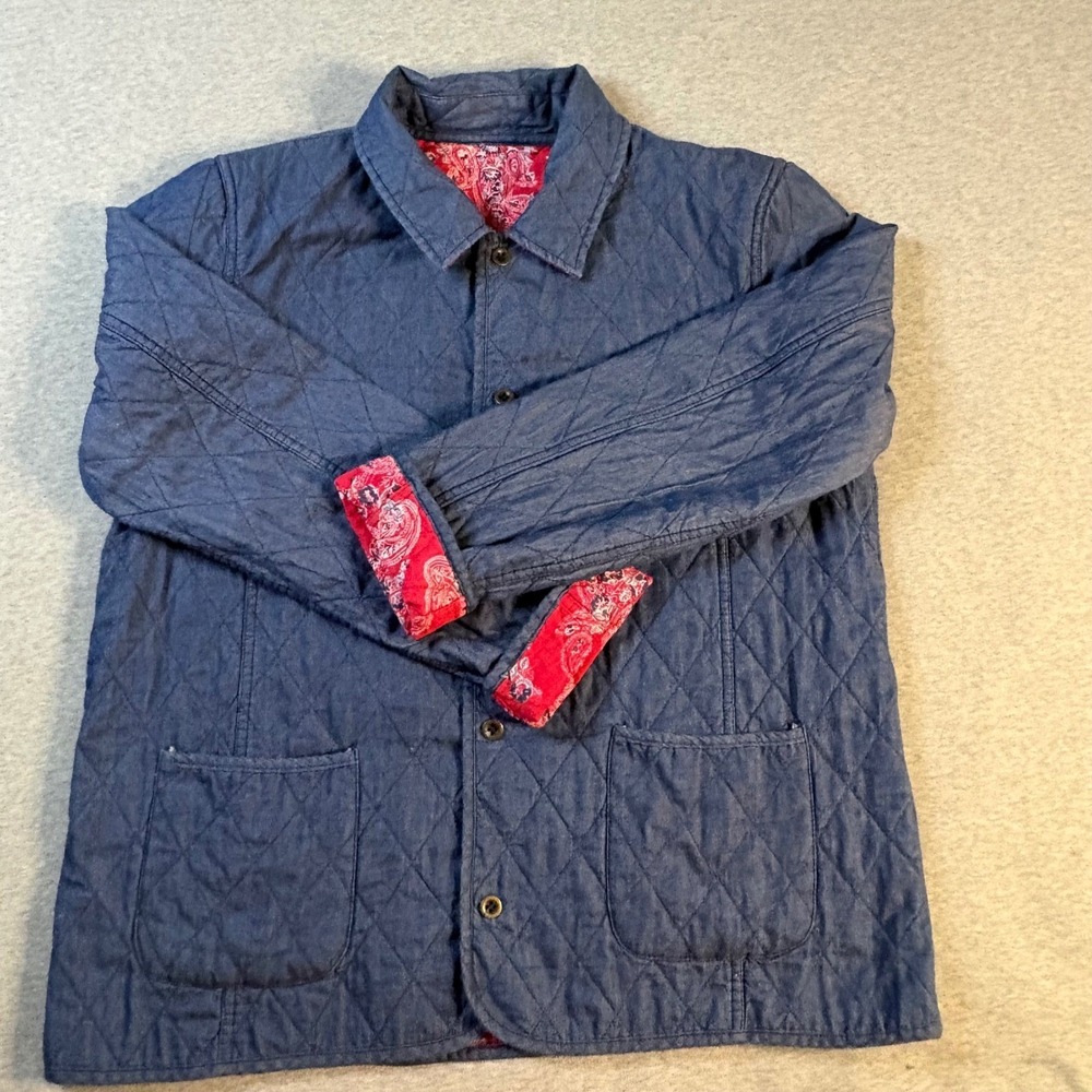 Denim & Co Reversible Quilted Paisley Jacket Red Blue Cotton Chore Coat Large